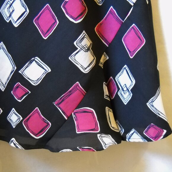 Axcess Liz Claiborne Skirt Black Pink White Boxes Lined Flared Bottom Size 10 - Picture 6 of 6
